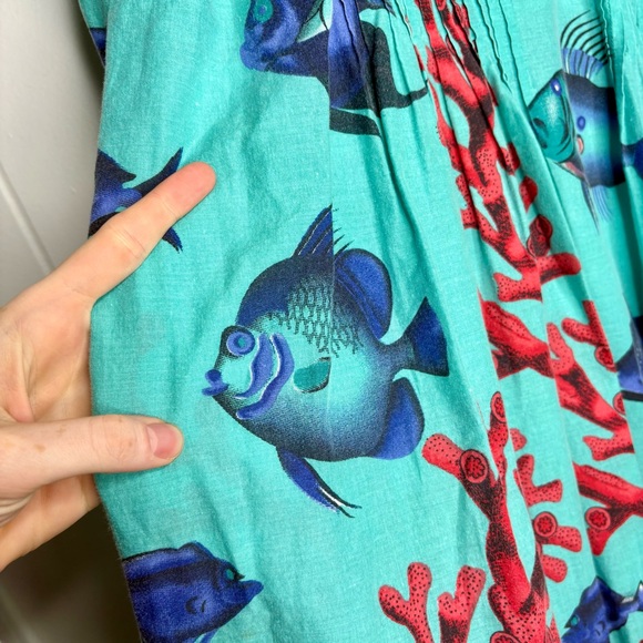 🐠Soft Surroundings Beach Coverup Tunic Dress Fish Print Medium Summer Vacation - Picture 5 of 7